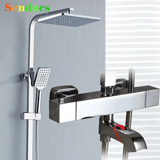 Chrome Thermostatic ห้องน้ําระบบก๊อกน้ําทองเหลือง Thermostatic อาบน้ําชุด 12 นิ้วฝนห้องน้ําหัวฝักบัว 1