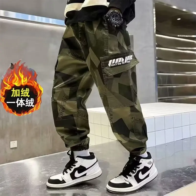 Boys Cargo Pants Pants for Big Boys Winter Cotton Teenage Waist Fashion Camouflage Sweatpants 6 8 10 12 Years