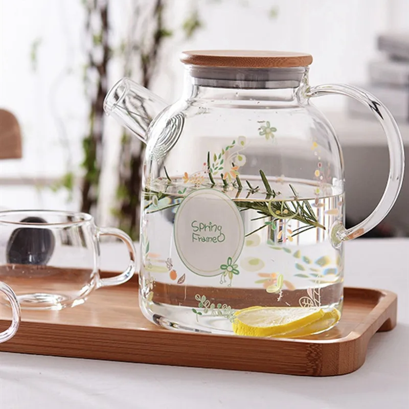 

European Creative Transparent Heat-Resistant Glass Teapots Cold Water Pot Filter Flower Tea Pot Large Capacity Office Kettlecup