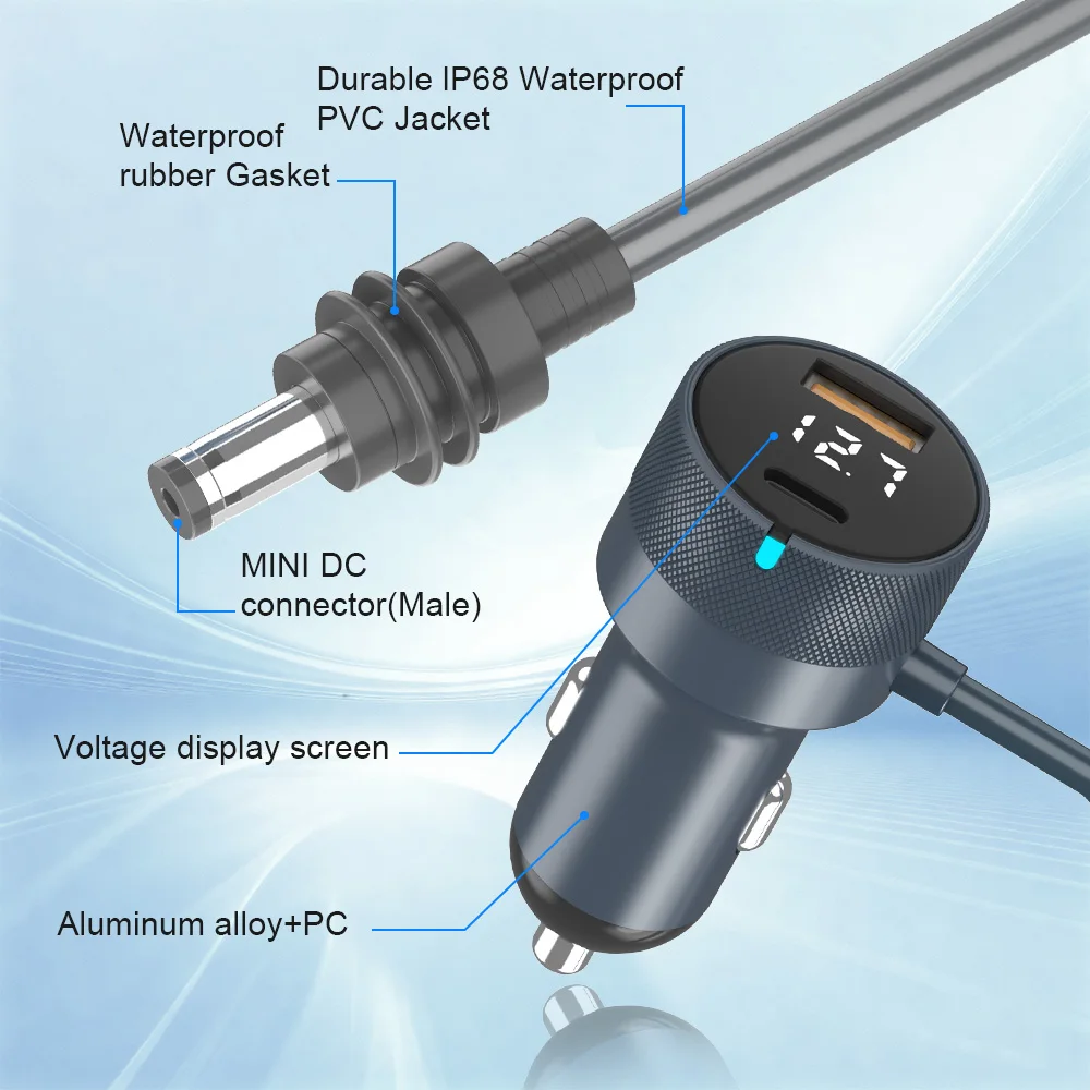 HOWENS 방수 스타링크 미니 전원 어댑터 12-24V  30V 2A 스텝업 컨버터 QC3.0+PD 타입 C 휴대폰 충전기 디지털 전압계