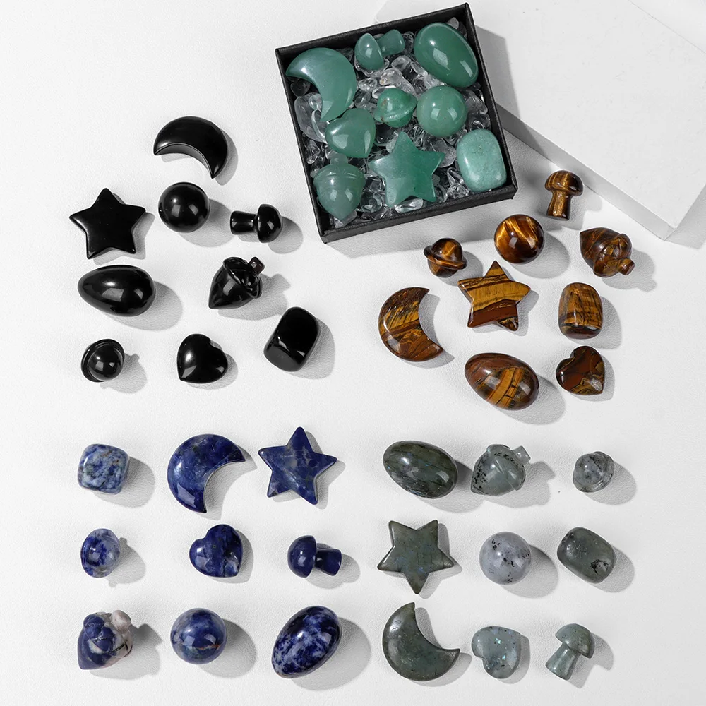 

9PCS/Pack Natural Healing Stone Ornaments Star Moon Mushroom Shape Agates Quartzs Mineral Gems Fine Home Crafts Decor Wholesale