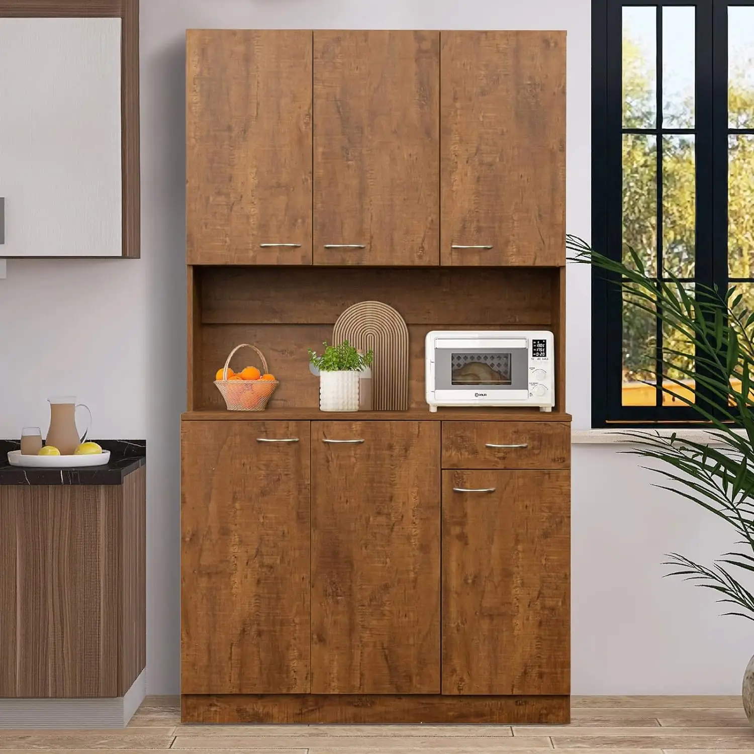 

71” Kitchen Pantry Buffet Freestanding Hutch Storage Cabinet Wood Sideboard Cupboard with 6 Doors,1 Drawer for Home, Dining Room
