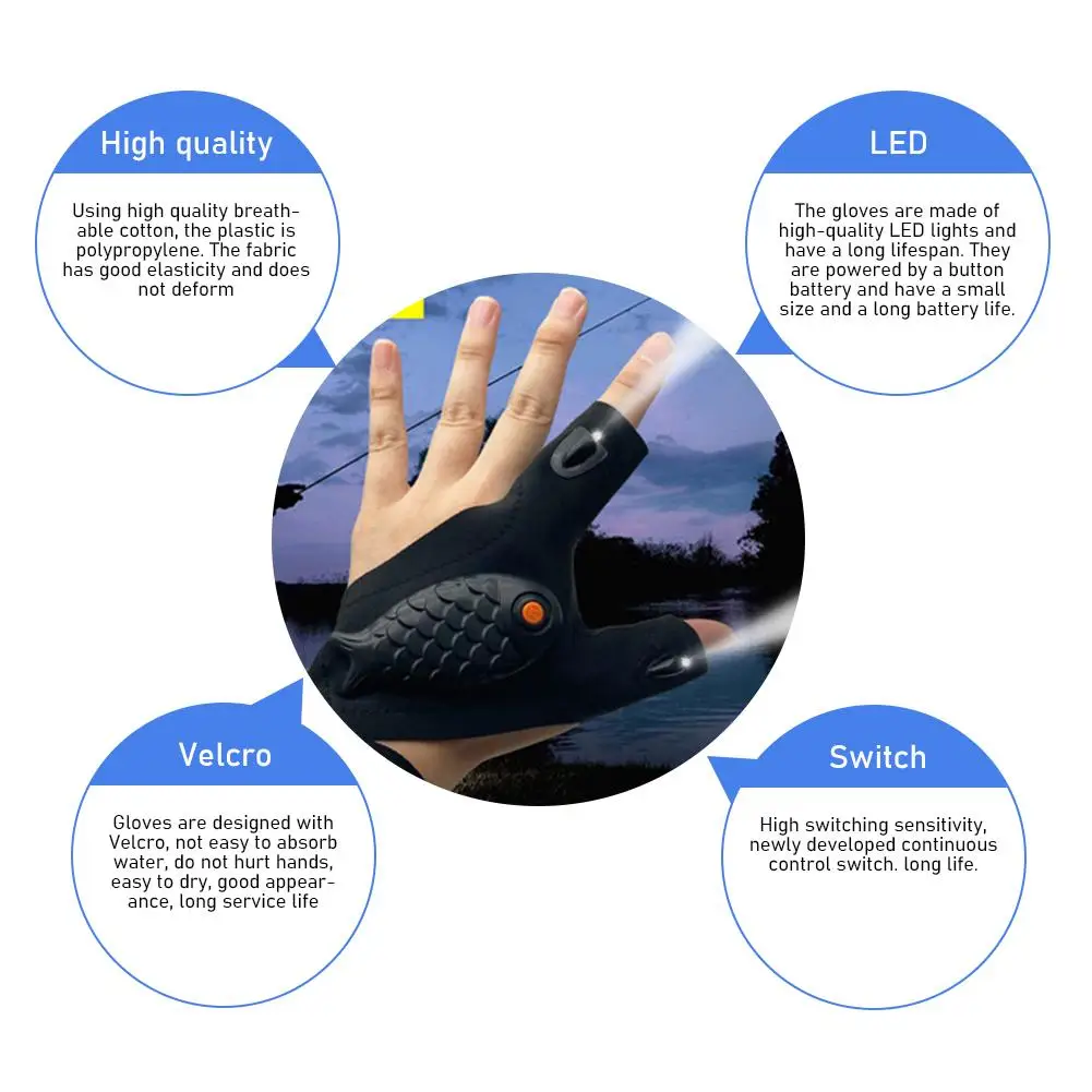 Fingerless Gloves Rechargeable Flashlight Gloves Fingerless Gloves LED Lighting Repair Finger Lamp For Outdoor Night Fishing Camping Hiking Tool