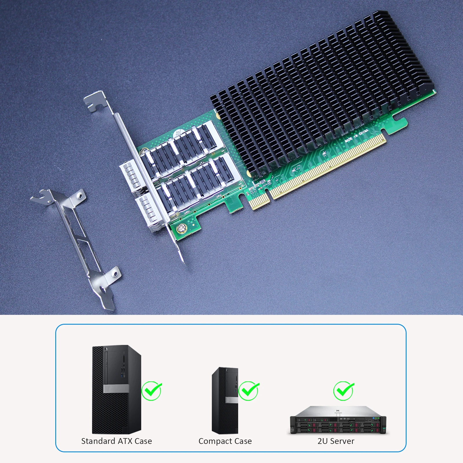 인텔 E810-CAM2 컨트롤러가 탑재된 2포트 100G QSFP28 이더넷 네트워크 카드, PCIE 4.0 X16 인터페이스