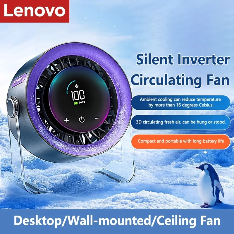 Lenovo Rechargeable Clip On Desk Fan Wall Mount Portable Mini USB Quiet Table Fan 3 Speed Cooling Air Circulation Fan Office 1