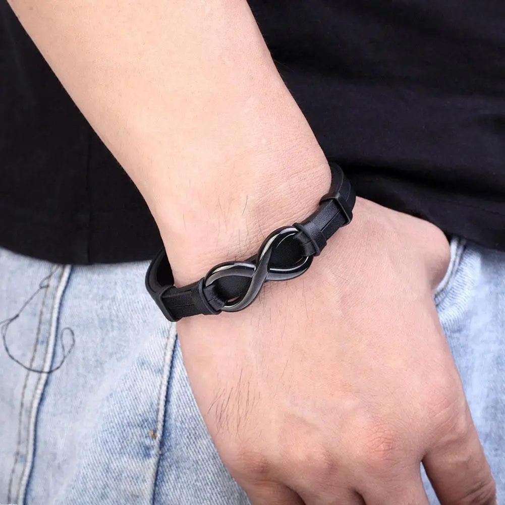 Bracciale In Corda Di Pelle In Acciaio Inossidabile Bracciale In Pelle Bracciale Da Uomo In Acciaio Inossidabile Intrecciato Infinito Corda In Pelle V