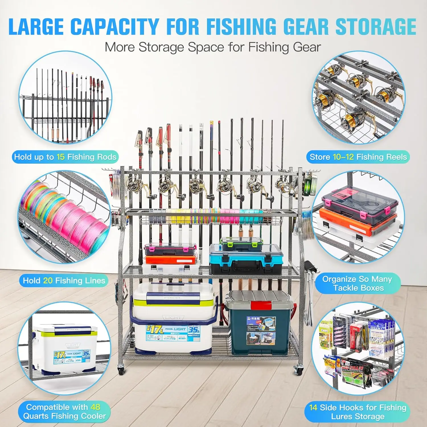 Pole Holders, Fishing Rod Holders for Garage, PeBro Fishing Rod Holder for Tackle Box Reel Storage, Premium