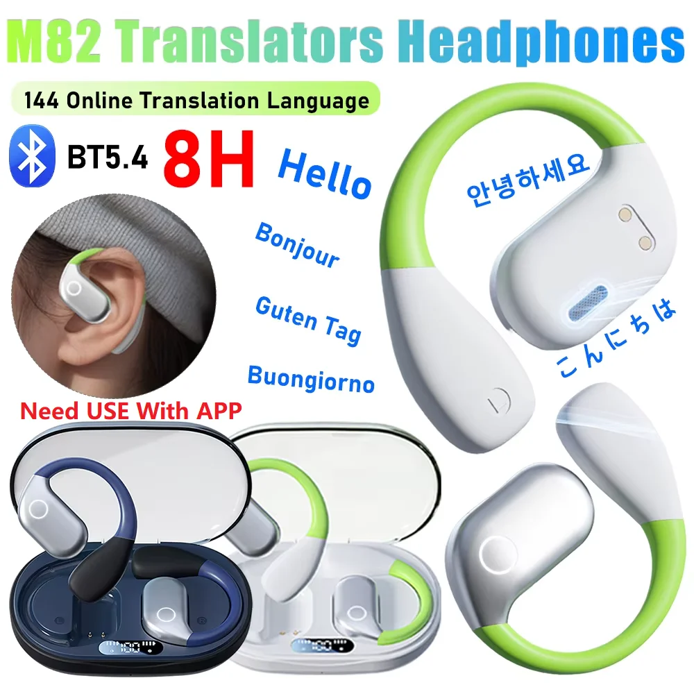 Translator Earphones M82/Standard AI 144 Languages Translation Fast Charging 8H Long-lasting
