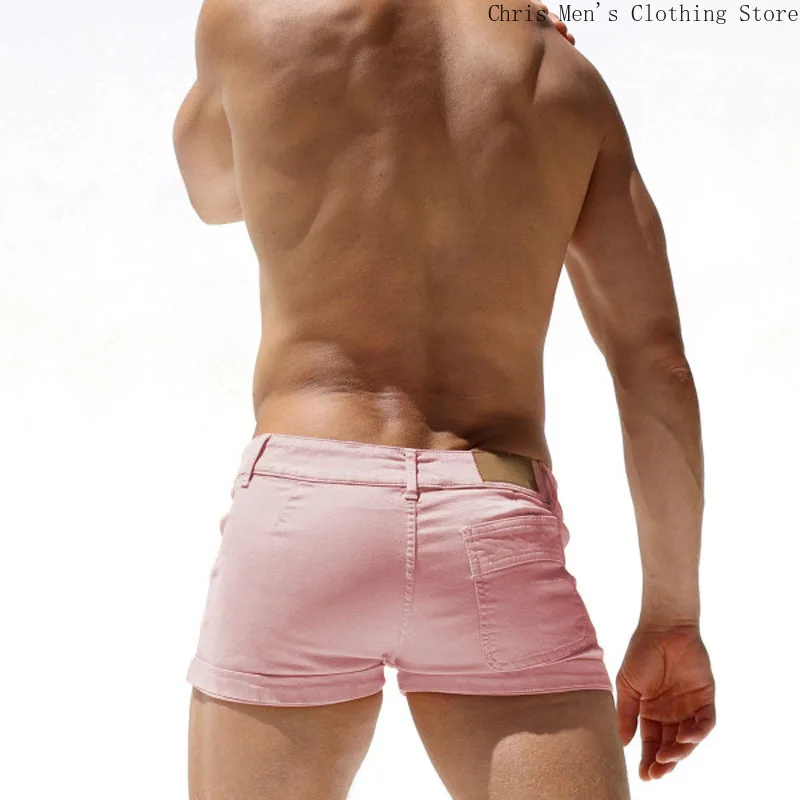 Men Jeans Denim Shorts Summer Jeans Shorts Athleisure Solid Color Pants Denim Shorts Sexy Tight Men's Short Shorts Zipper Elastic Slim Men's Summer Thin Trousers