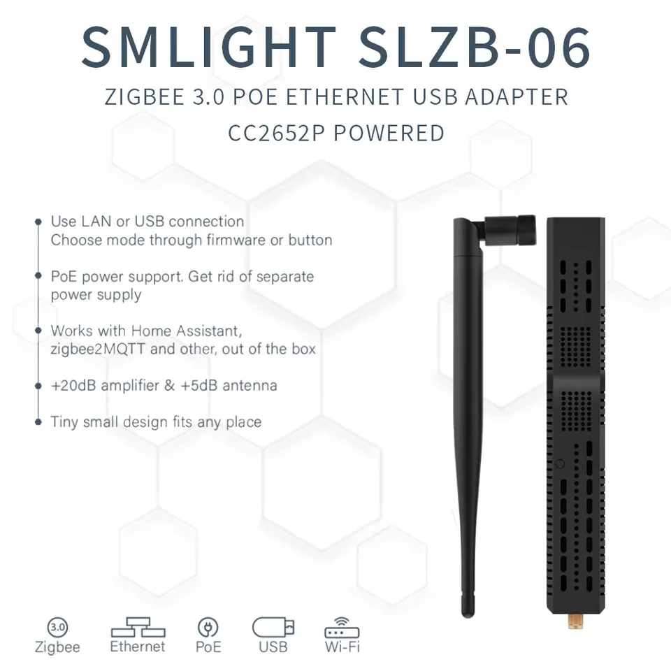 SMLIGHT SLZB-06/M/P7 Zigbee 3.0 - イーサネット、USB、およびWiFi
