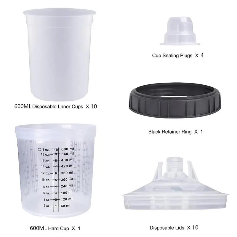 Efficient Car Spray Paint Mixing Cups With Clear Scale 10pcs Paint Measuring Cups With Lids Vehicle Coating Spray Cup