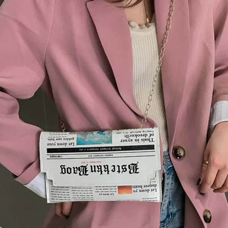 Women Joker Messenger Bag Chain Shoulder Bag Personality Fashion Small Square Newspaper News Styling Bags Bolso Mujer