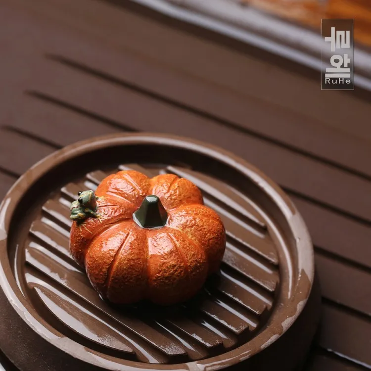 수제 보라색 점토 차 장식품 개구리 호박 모양 차놀이용품 프리미엄 품질 다도 ..