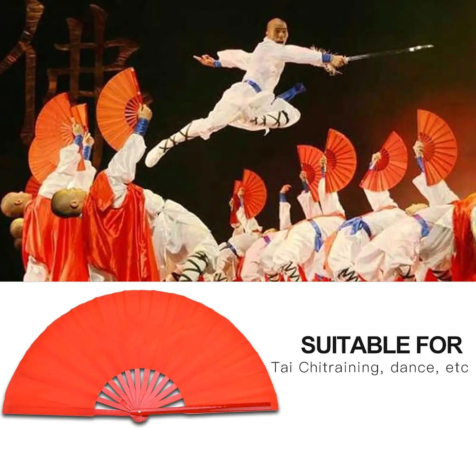 Bamboo Frame Tai Chi Fan High Quality Chinese Kung Fu Taiji Practice Performance Red Martial Arts Fans