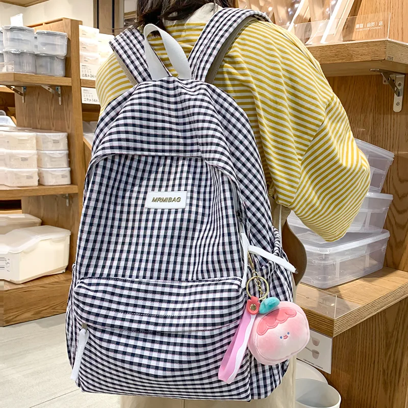 New Girl Plaid Kawaii Travel Book Backpack Lady Lattice Bag Fashion Female Cute Laptop Leisure College Backpack Women School Bag 3