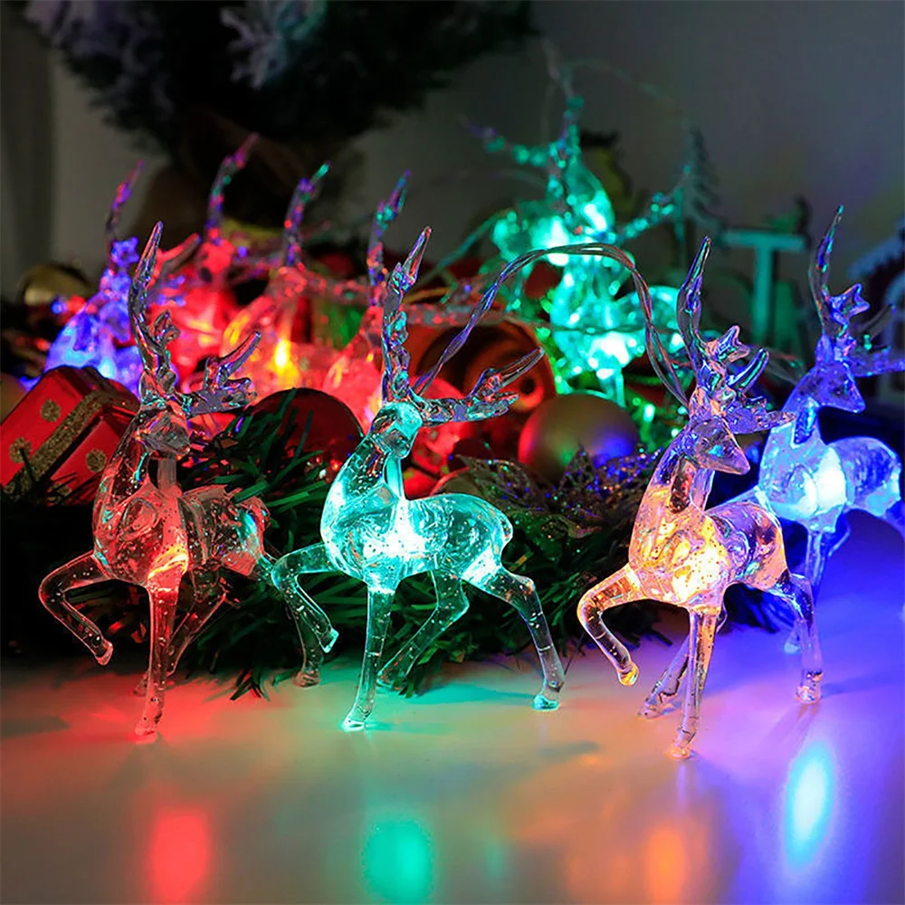 Guirnalda de luces LED con forma de ciervo, funciona con pilas o USB, luces navideñas de reno de 1,5 m, 10 luces LED de cristal de alce, guirnalda para bodas navideñas