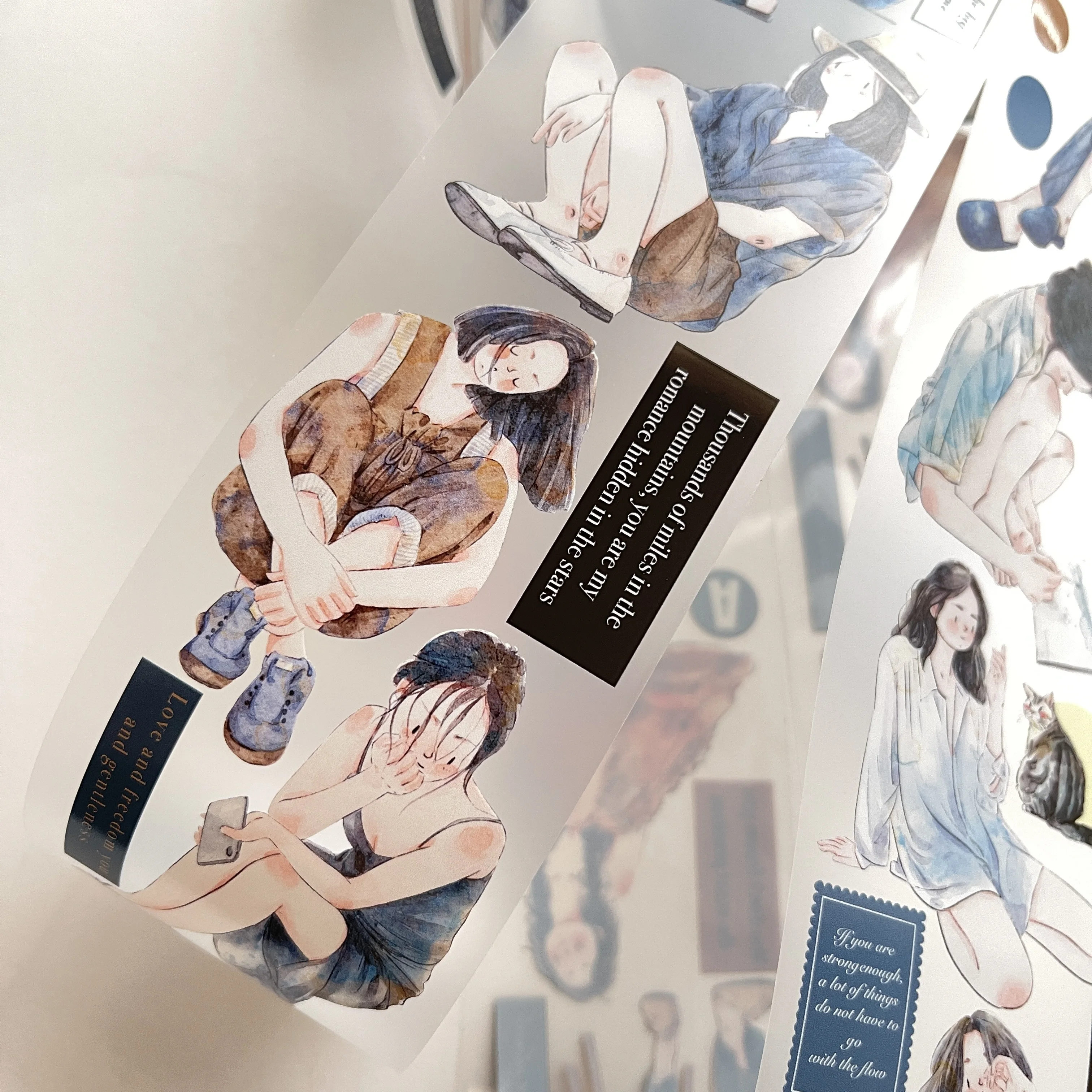 

1Loop-100cm Vintage Having The Moment Girl Floral Washi PET Tape Planner DIY Card Making Scrapbooking Plan Decorative Sticker
