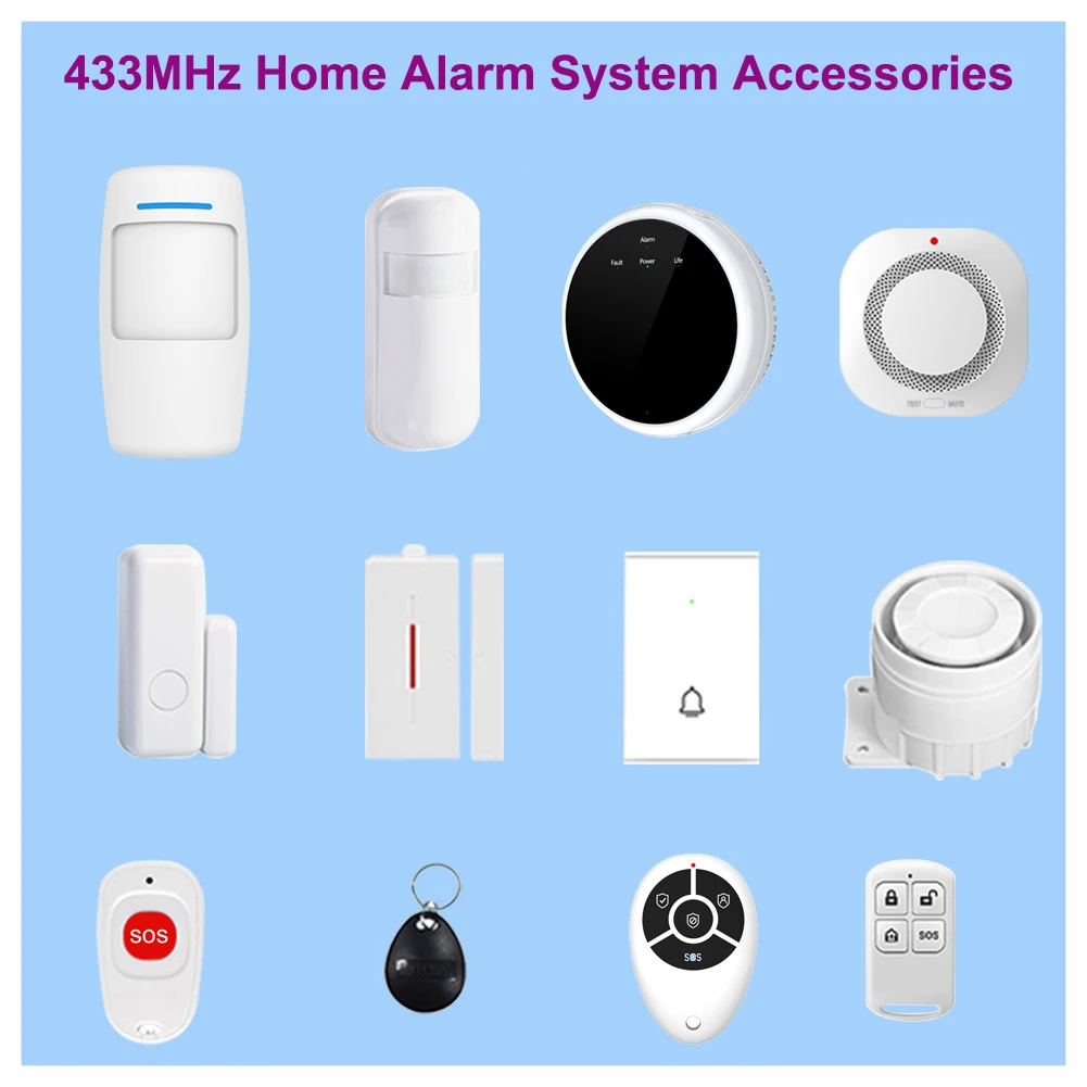 TAIBOAN 433MHz Home Burglar Alarm Host Accessories Wireless Link Smoke Sensor Door Magnetic Water Leak Detector Doorbell RFID