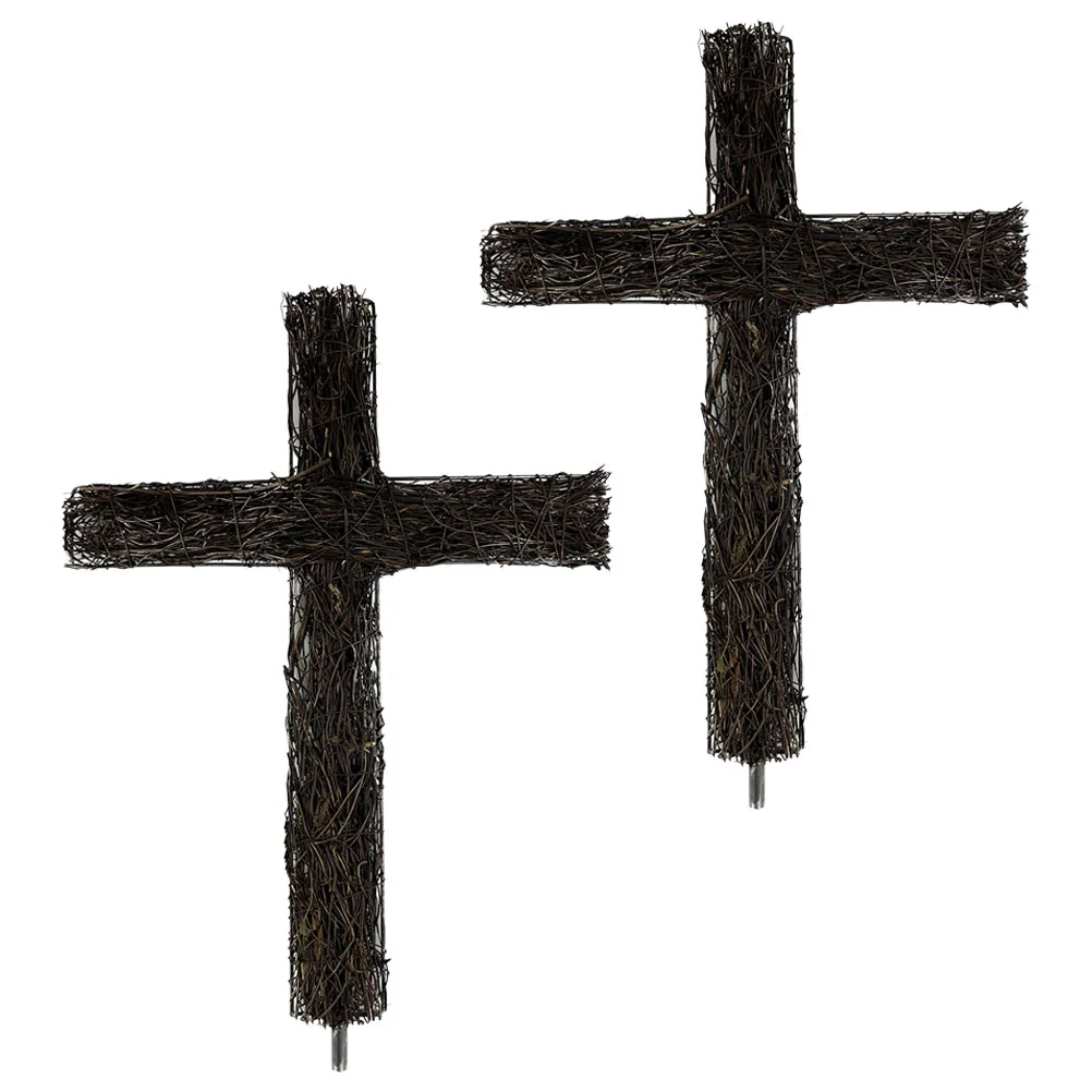

Easter Cross Wreath Stake Unfinished Xmas Rattan Woven Cross Stake DIY Garden Stake Decor Vine woven cross decors