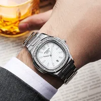 2024 Luxury Fashion Casual Men Watches Big Dial Silver Stainless Steel Calendar Quartz Wristwatch Classic Top Brand Male Clock 6