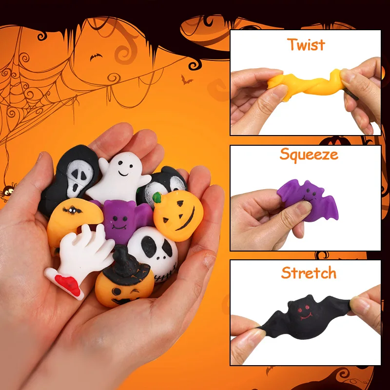 10/20/30Pcs Halloween Squishy Toys Cute Pumpkin Ghost Halloweens Treats Gift Goodie Bag Filler Party Supplies for Kids Boy Girl