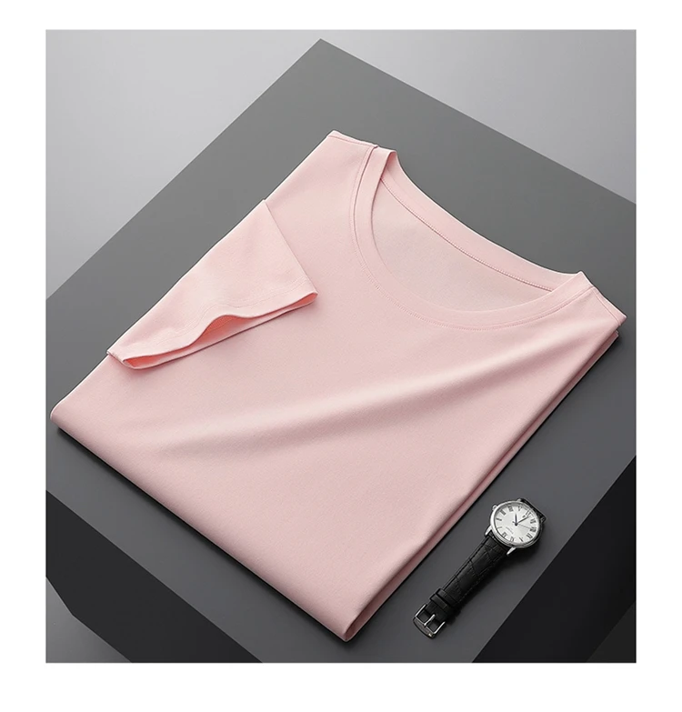 Mercerized Cotton Men T-shirts O-Neck Short Sleeve Loose Straight Tops For Minimalist