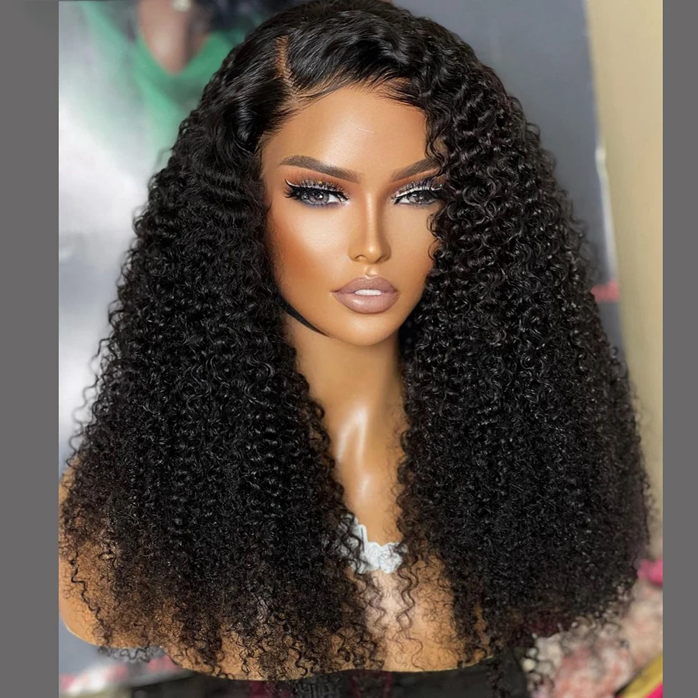 

Black 26 Inches Long 180%Density Glueless Kinky Curly Preplucked Lace Front Wig With BabyHair Heat Temperature Daily Cosplay Wig