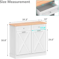 Tilt Out Trash Cabinet Can Bin Kitchen 20 Gallon Wooden Free Standing Laundry Sorter,Recycling Cabinet with Hideaway Drawer, (Wh 2