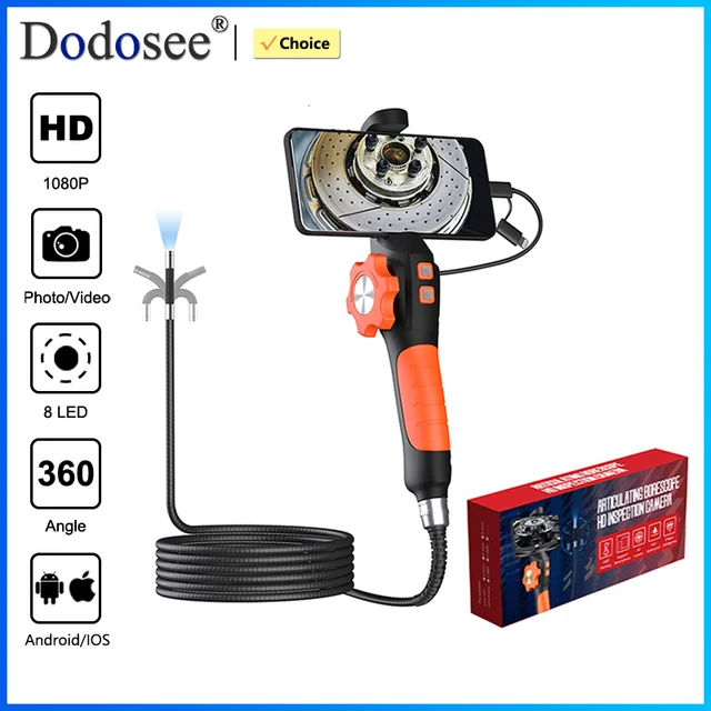 Dodosee 360 °   Caméra endoscopique articulée bidirectionnelle type-c HD 1080P, Endoscope industriel d'inspection de voiture pour IOS Android 1