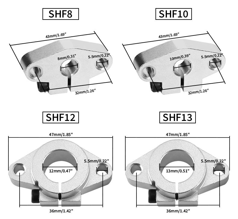 1/2/4PCS Aluminium Legierung Unterstützung Halterung SK/SHF8/10/12/16/20/25/30/35/40/50/60 Vertikale Horizontale Halterung Linear Welle Lager – Detail 9