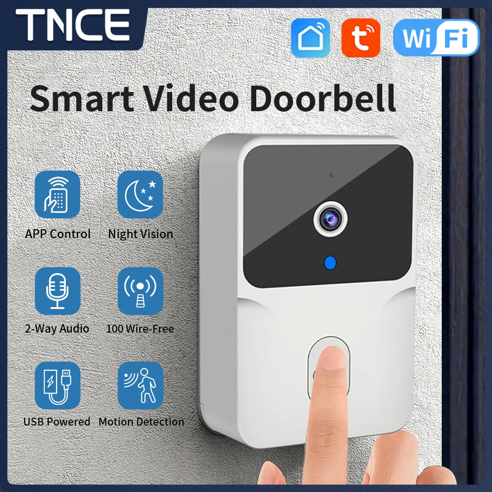 TNCE Tuya WiFi Video Doorbell Wireless HD Camera PIR Motion Detection IR Alarm Security Smart Home Door Bell WiFi Intercom
