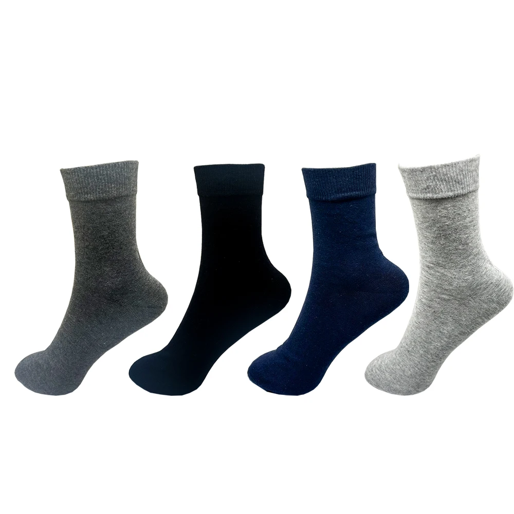 Men Cotton Dress Socks - Soft Breathable Black Business Casual Crew Length, Large Size