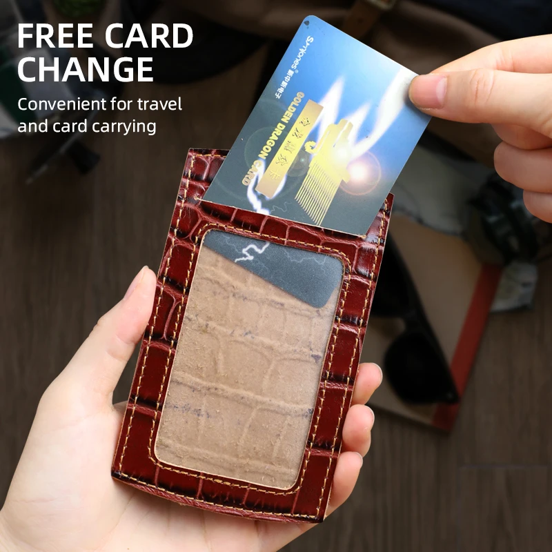 Genuine Leather Card Holder with Lanyard for Pass Card Credential Door Pass Cover for Badges Clips Office Accessories