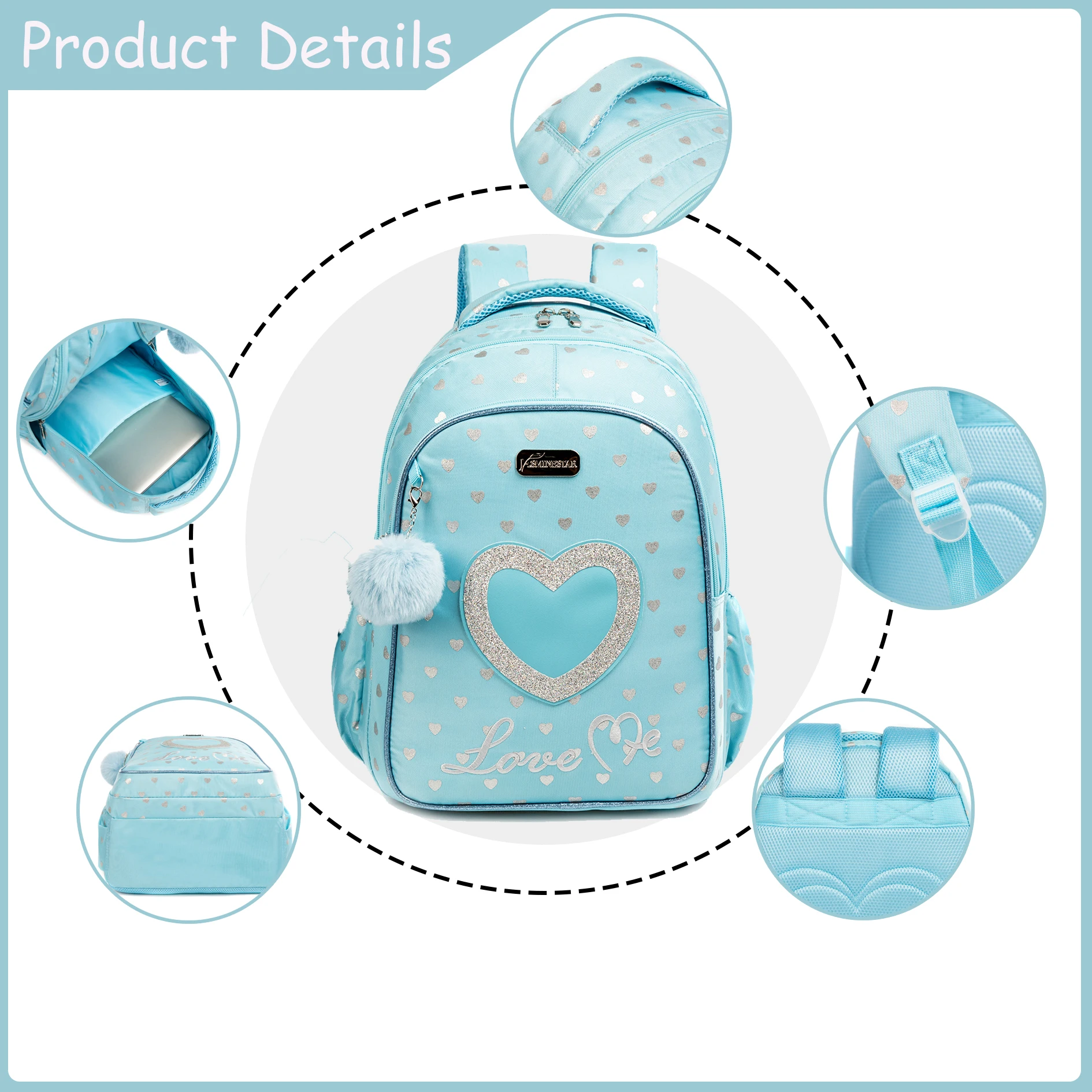 3PCS School Backpacks for Elementary Primary Girls with Lunch Bag and Pencil Case 4