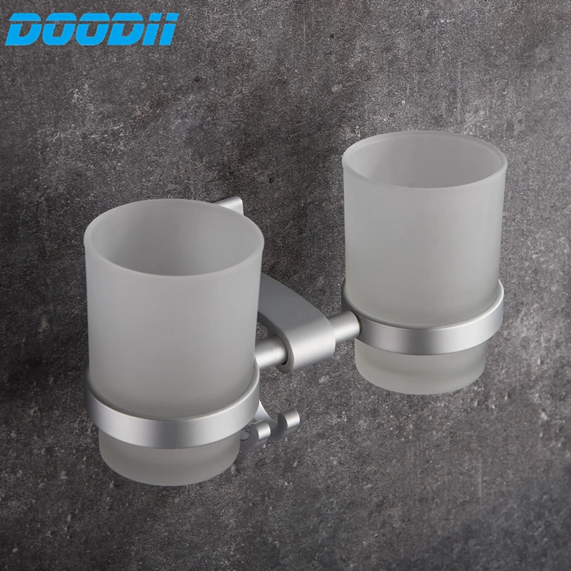 Doodii Conjunto Wall-mount Espaço Alumínio Copo Titular Copos de Vidro Acessórios do Banheiro Titular Escova de Dentes Dupla de Alta Qualidade