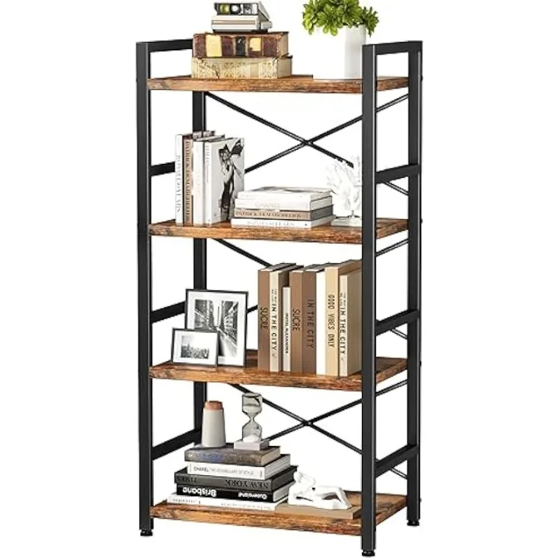 homeiju-bookshelf-4-tier-industrial-bookcase-metal-small-bookcase-rustic-book-shelf-storage-organizer-for-living-room