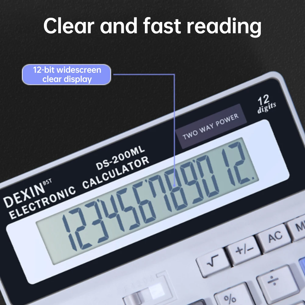 Desk Calculator 12 Digit LCD Display Solar Battery Powered  Big Button Giant Accounting Calculator w/ Anti-slip Bottom for Home