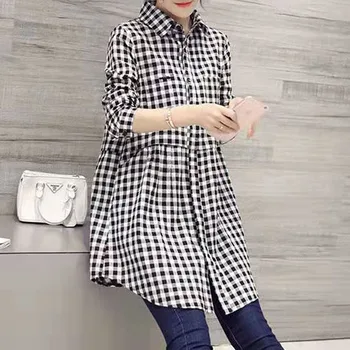 Women's Plaid Shirt Design Sensation Fashionable Oversized Long Sleeve Pure Cotton Button-Up Casual Top in plus Sizes 1