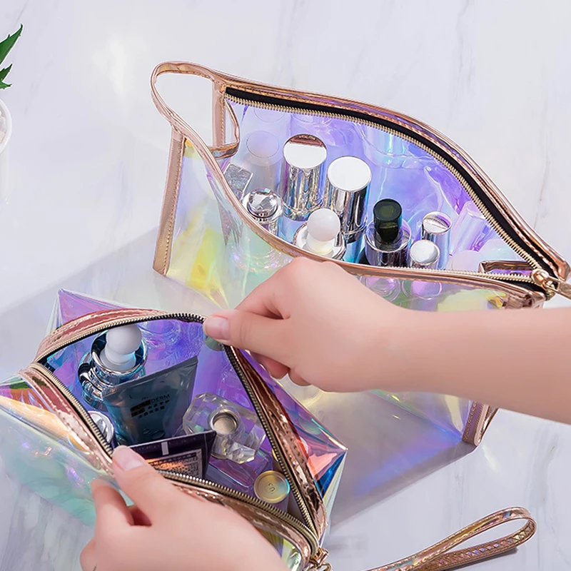 1 Pc Colorful Holographic Women Cosmetic Bag TPU Clear Makeup Bag Beauty Organizer Pouch Travel Clear Makeup Kit Case 4