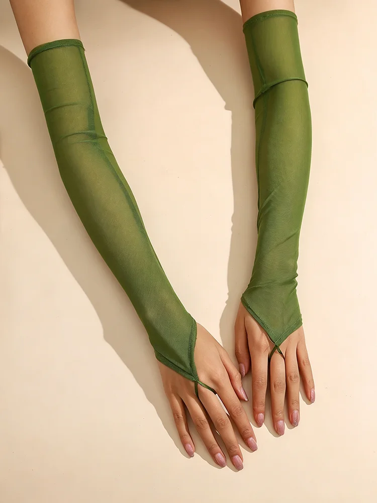 50cm Candy Color Elasticity Mesh Thin Transparent Hook Finger Long Gloves Women Sexy Party Cosplay Elegant Etiquette Opera Perfo