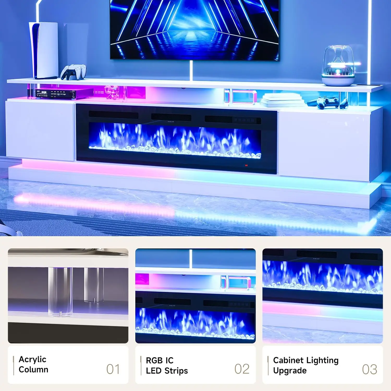 90" Modern Fireplace TV Stand with Storage 5