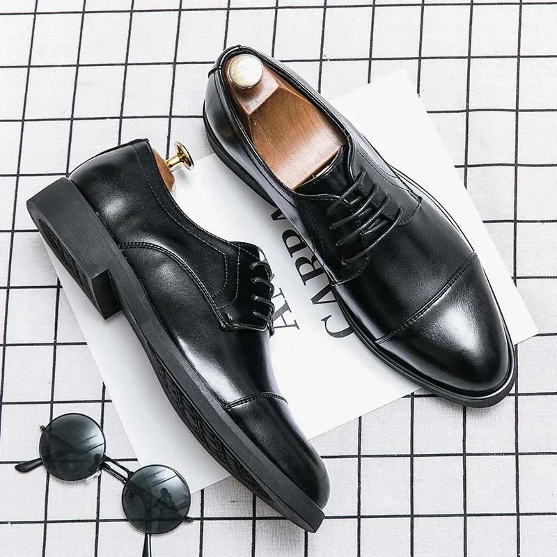 Men   Fashion Derby Shoes Round Toe Panel Classic Retro Lace up Office Business Dress Shoes Black Brown Size 38-48 Men  Shoes
