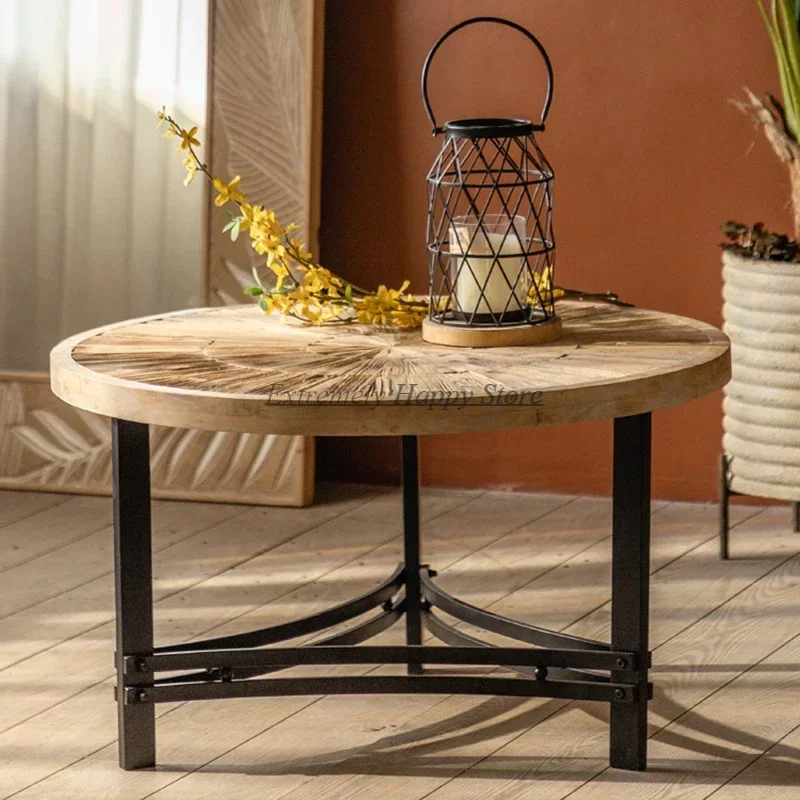

Traditional Vintage Coffee Table Tray Aesthetic Minimalist Round Side Table Wooden Mobile Mesa Centro Living Room Accessories