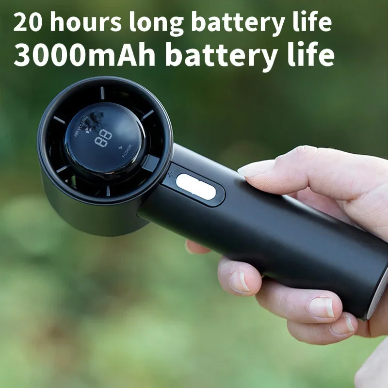 Portable Handheld Turbofan with 3 Adjustable Wind Speeds, USB Charging LED Digital Display Stylish Black/white Design 4