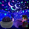 USB RGB Starry Night Sky Projector Lamp with Moon&Stars Night Lights Auto Rotating Room Halloween Christmas Party Decorations