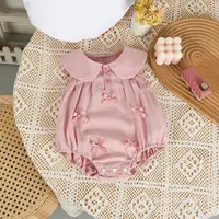 2025 Summer Baby Girls Bodysuit & One Piece Bow Decoration Girls Clothes Peter Pan Collar Infant Outfit