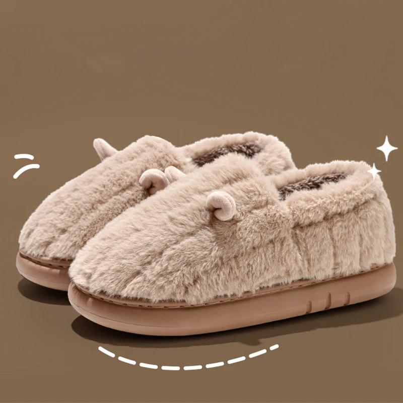 Cute Flurry Home Cotton Slippers Women Winter Light Soft Bottom Cotton Shoes Woman Non Slip Platform Warm Plush Slippers Female