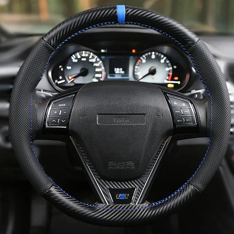 Matte Carbonfaser Perforiertes PU-Leder Auto-Lenkradbezug Universal 38cm Rutschfest Atmungsaktiv Langlebig Auto-Zubehör – Detail 1