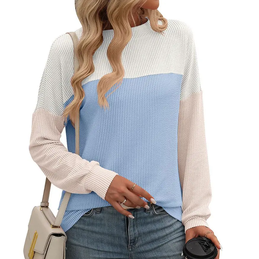 YJKDYK 2024 Spring Autumn Women's Tops Round Neck Twisted Stripe Color Blocked Long Sleeved Loose T-shirt For Women's Clothing