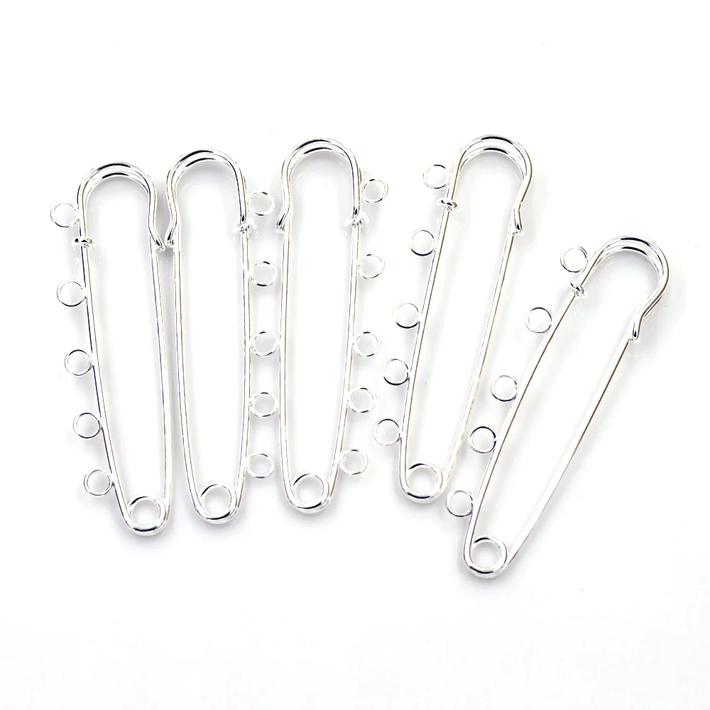 합금 실버 도금 브로치, 안전 핀, 5 홀 쥬얼리, DIY 액세서리, 7cm